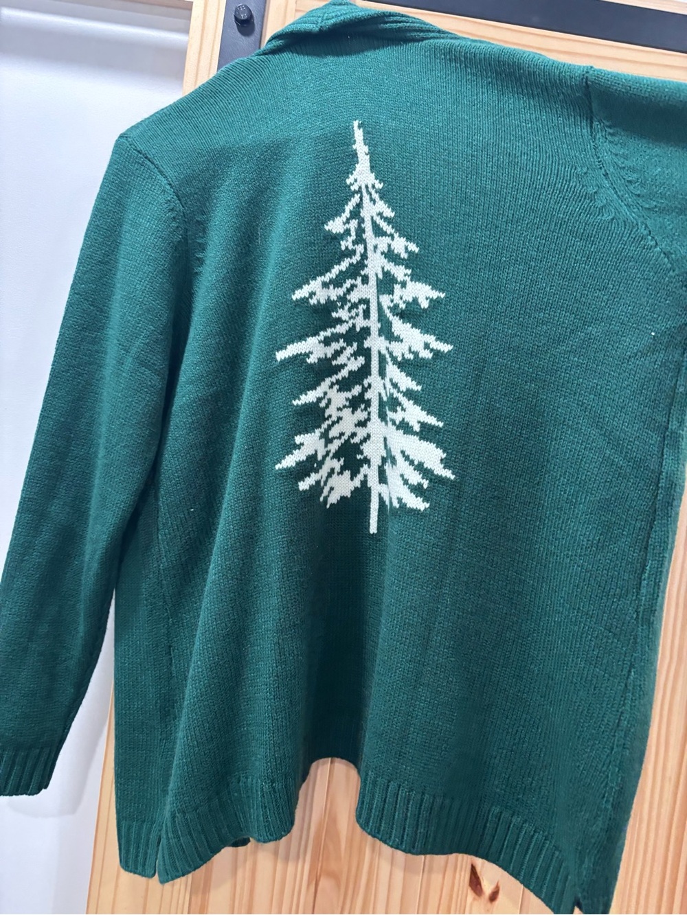 Forest Green Knit Cardigan with Tree Motif